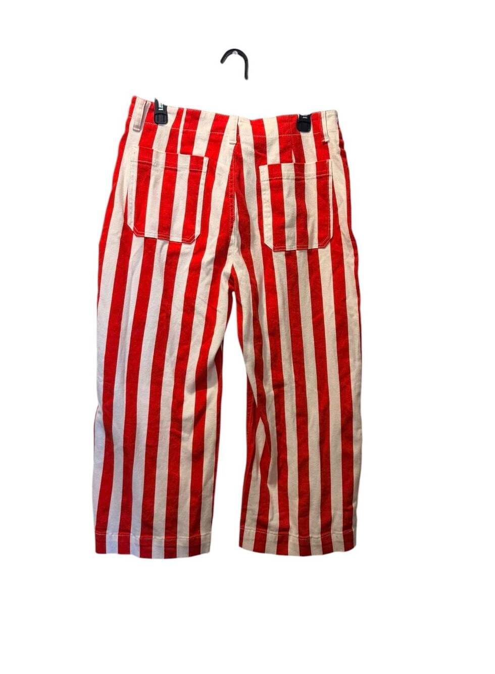 Imily Bela Women's Red and White Striped High Waisted Cropped Denim Jeans 12 - Picture 2 of 6